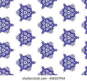 Lace seamless pattern with flowers on white background. Lace repeating floral pattern. Orient traditional background. Unusual ornament. Indian, islamic, asian, ottoman, arabic motif. 