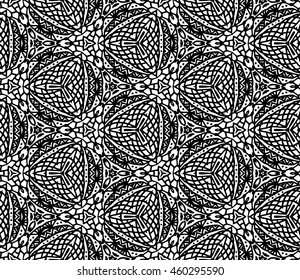 Lace seamless pattern with flowers on white background. Lace repeating floral pattern. Orient traditional background. Unusual ornament. Indian, islamic, asian, ottoman, arabic motif. 