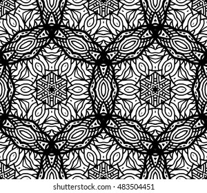 Lace seamless pattern with flowers on white background. Lace repeating floral pattern  Orient traditional background. Lace unusual ornament. Indian, islamic, asian, ottoman, arabic motif. 