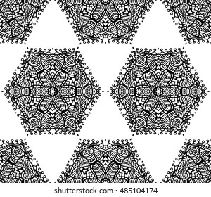Lace seamless pattern with flowers on white background. Lace repeating floral pattern  Orient traditional background. Unusual ornament. Indian, islamic, asian, ottoman, arabic motif. 