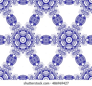 Lace seamless pattern with flowers on white background. Lace repeating floral pattern  Orient traditional background. Unusual ornament. Indian, islamic, asian, ottoman, arabic motif. 