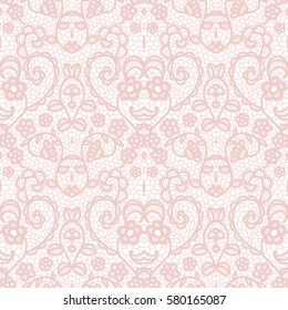 Lace seamless pattern with flowers on white background