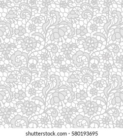 Lace seamless pattern with flowers on white background