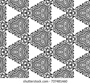 Lace seamless pattern with flowers on white background. Lace repeating floral pattern. Orient traditional background. Unusual ornament. Indian, islamic, asian, ottoman, arabic motif. 
