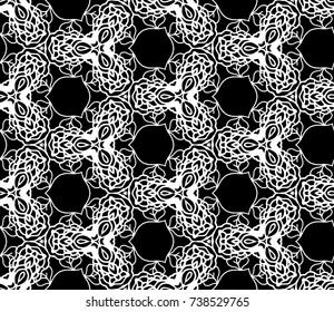 Lace seamless pattern with flowers on white background. Lace repeating floral pattern. Orient traditional background. Unusual ornament. Indian, islamic, asian, ottoman, arabic motif. 