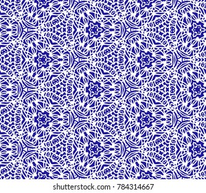 Lace seamless pattern with flowers on white background. Lace repeating floral pattern. Orient traditional background. Unusual ornament. Indian, islamic, asian, ottoman, arabic motif. 