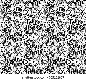 Lace seamless pattern with flowers on white background. Lace repeating floral pattern. Orient traditional background. Unusual ornament. Indian, islamic, asian, ottoman, arabic motif. 