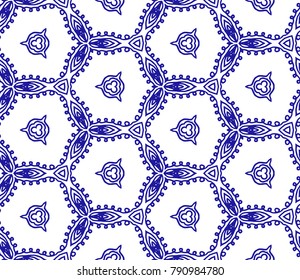 Lace seamless pattern with flowers on white background. Lace repeating floral pattern. Orient traditional background. Unusual ornament. Indian, islamic, asian, ottoman, arabic motif. 