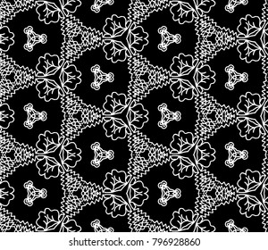 Lace seamless pattern with flowers on white background. Lace repeating floral pattern. Orient traditional background. Unusual ornament. Indian, islamic, asian, ottoman, arabic motif. 