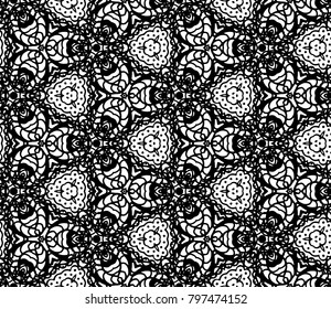Lace seamless pattern with flowers on white background. Lace repeating floral pattern. Orient traditional background. Unusual ornament. Indian, islamic, asian, ottoman, arabic motif. 