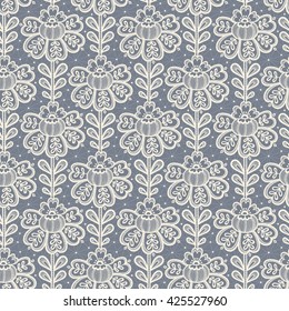 Lace seamless pattern with flowers. White Vector Lace.