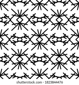 
Lace seamless pattern of geometric black calligraphic curls, ornaments on a white background. Vintage prints in flat style for interior. Stock vector illustration for decoration and design, fabric