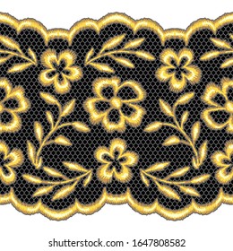 Lace un patrón impecable con flores doradas. Borde dorado vintage en la cuadrícula de textura de encaje.