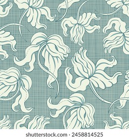 Lace seamless pattern with hand drawn abstract flowers. Vector monochrome floral pattern. Hand drawn floral texture, decorative flowers.