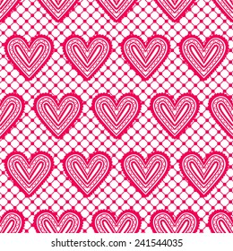 Lace seamless pattern with hearts. Love and romantic themes. Vector illustration.