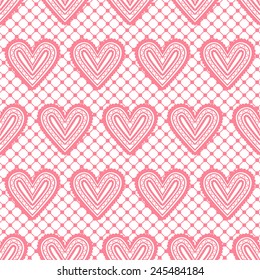 Lace seamless pattern with hearts. Love and romantic themes. Vector illustration.