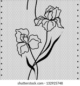 Lace seamless pattern of irises on the white background