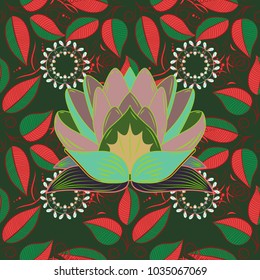 Lace seamless pattern. Mandala flower coloring book for adults Vector illustration. Zentangle style. Green, pink and red colors. Anti-stress coloring for adult.