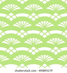 Lace seamless pattern. Oriental colorful print in white and green. Great for cover design, fabric print, wallpaper, wrapping paper, web, apparel. Seamless art deco background. Vector illustration.
