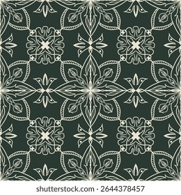 Lace seamless pattern. Retro floral and geometric ornament, tribal ethnic decoration. Hand drawn vector illustration. Template for fabric and textile.
