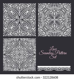 Lace seamless pattern set. Scrapbook design elements. Vector collection
