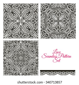 Lace seamless pattern set. Scrapbook design elements. Vector collection