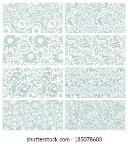 Lace seamless patterns with flowers on blue background