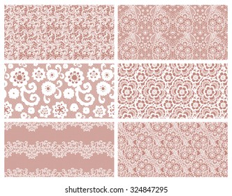 Lace seamless patterns with flowers on beige background