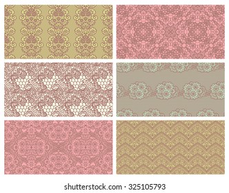 Lace seamless patterns with flowers on pastel background