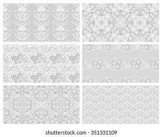 Lace seamless patterns with flowers on grey background
