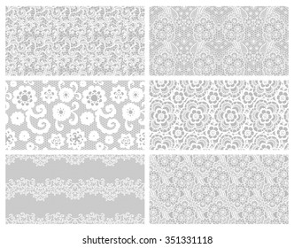 Lace seamless patterns with flowers on grey background