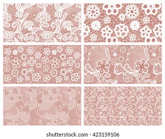 Lace seamless patterns with flowers on beige background