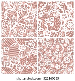 Lace seamless patterns with flowers on beige background.