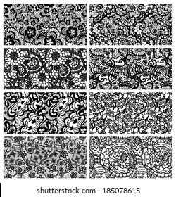 Lace seamless patterns with flowers. Vector illustration.