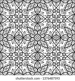 Lace seamless vector pattern. Black and white.