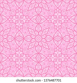 Lace seamless vector pattern. Pink color.