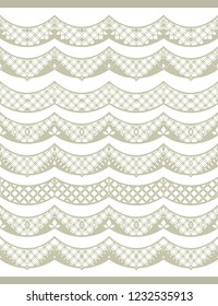 Lace. Set of continuous ornamental stripes. Elegant vector borders