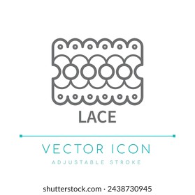 Lace Sewing Textile Vector Line Icon, Tailor Clothes Fashion Material Apparel Vector Line Icon