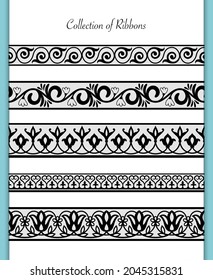 Lace tapes. Vectors laced textile strips, ornament borders decor, romance horizontal seamless textures, vector embellishment lacy border bands isolated on white background