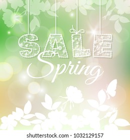 lace text discount. blurred spring background