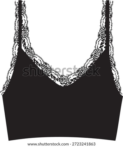 Lace Top Cad Cami Trim vest singlet cad Garment Flat clothing technical drawing cads fashion design apparel outline v neck eyelash lace trending vector designer  women illustration croquettes mock up girls pretty tops nightwear sleepwear lounge activewear