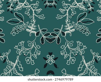 Lace trim featuring large flowers and small flowers arranged in a criss-cross pattern.Beautiful Seamless Geometric Design Pattern of Dotted Flowers with Leaves againast Black Background, Hand Drawn Vibrant Floral Vector Illustration for Embroidery, Fabric, Cushion, Curtain, Wallpaper