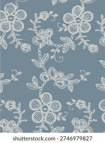 Lace trim featuring large flowers and small flowers arranged in a criss-cross pattern.Beautiful Seamless Geometric Design Pattern of Dotted Flowers with Leaves againast Black Background, Hand Drawn Vibrant Floral Vector Illustration for Embroidery, Fabric, Cushion, Curtain, Wallpaper