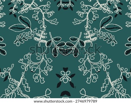 Lace trim featuring large flowers and small flowers arranged in a criss-cross pattern.Beautiful Seamless Geometric Design Pattern of Dotted Flowers with Leaves againast Black Background, Hand Drawn Vibrant Floral Vector Illustration for Embroidery, Fabric, Cushion, Curtain, Wallpaper
