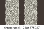 Lace trim featuring two large flowers and small flowers arranged in a criss-cross pattern