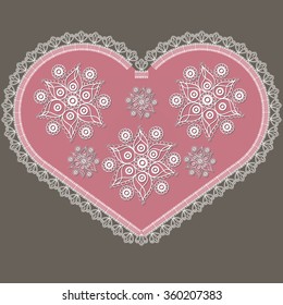 Lace valentine heart in floral style. Suitable for invitation, flyer, sticker, poster, banner, card,label, cover, web. Vector illustration.