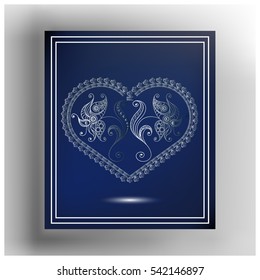 Lace valentine heart in frame. Suitable for invitation, flyer, sticker, poster, banner, card,label, cover, web. Vector illustration.
