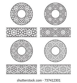 Lace vector brushes templates and round decorations in oriental vintage style.