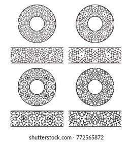 Lace vector brushes templates and round decorations in oriental vintage style.