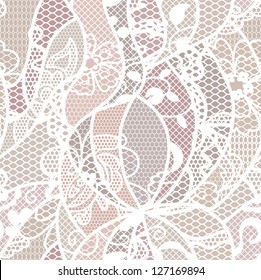 Lace vector fabric seamless pattern with lines and flowers